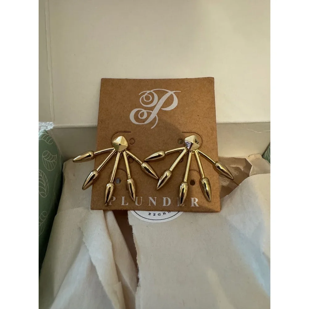 Plunder Design Gold Tone Sunburst Spike Fan Statement Stud Earrings